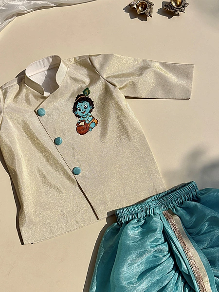 Little Krishna Handpainted Silk Dhoti Set