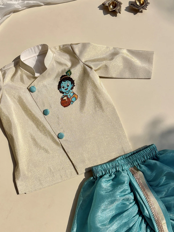 Little Krishna Handpainted Silk Dhoti Set