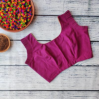 Sleeveless Pleated RN Eggplant Readymade Blouse