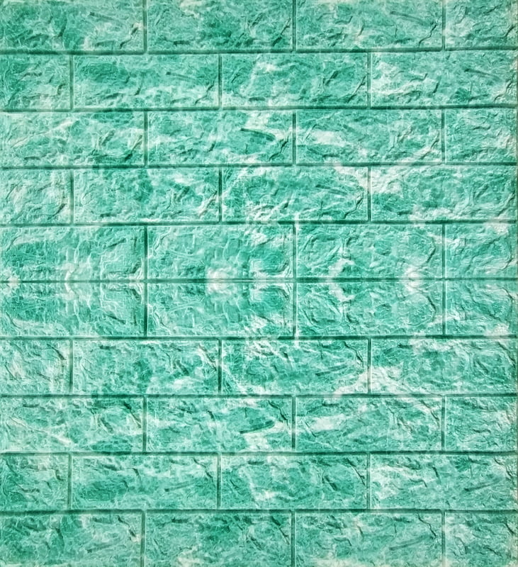 3D Self Adhesive Green & White Brick Wall Stickers White