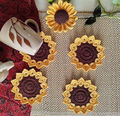 Crochet Sunflower Coaster(Set of 4)