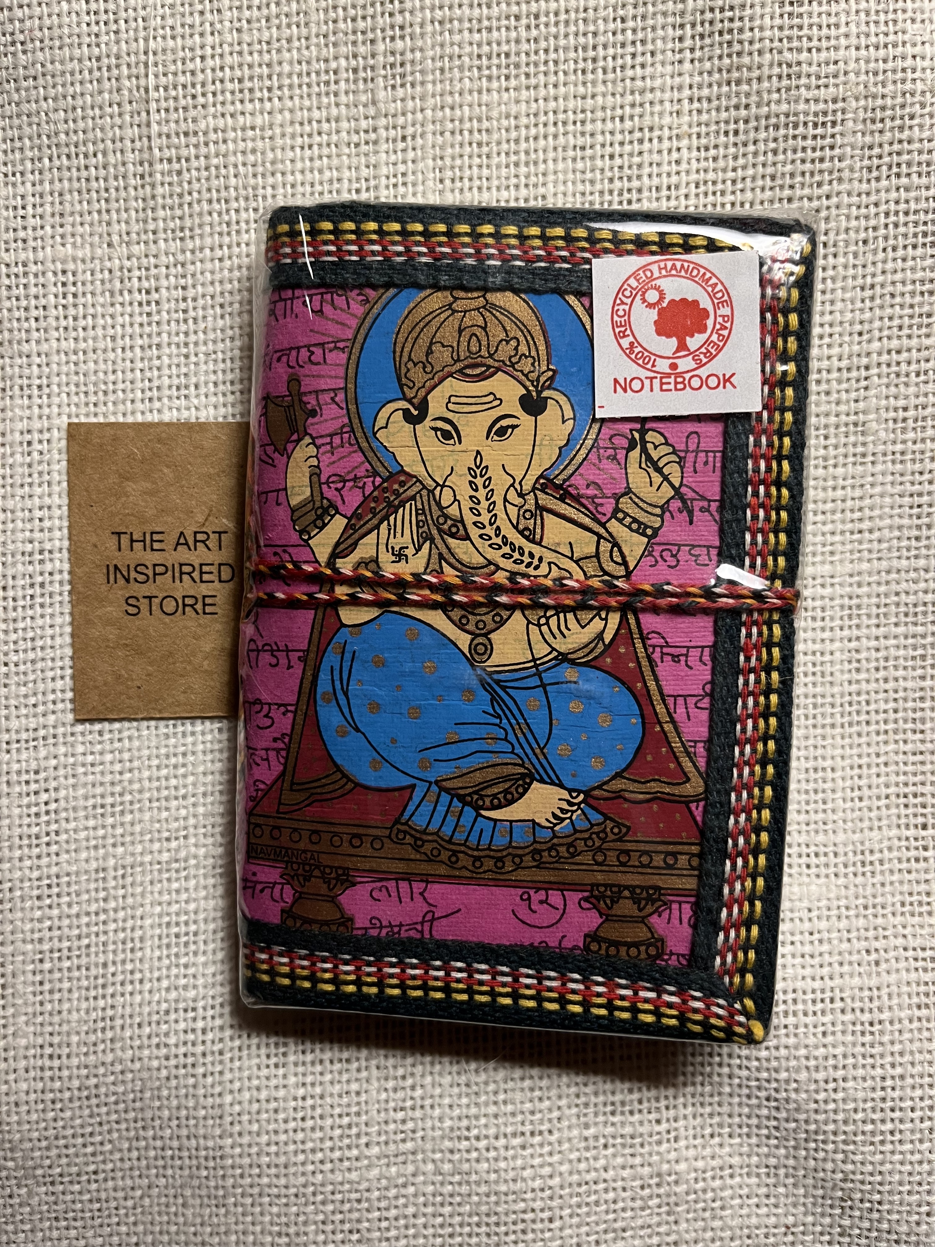 Kaagaz Handcrafted Pocket Notebook | 'Ganesh' Print | Pink
