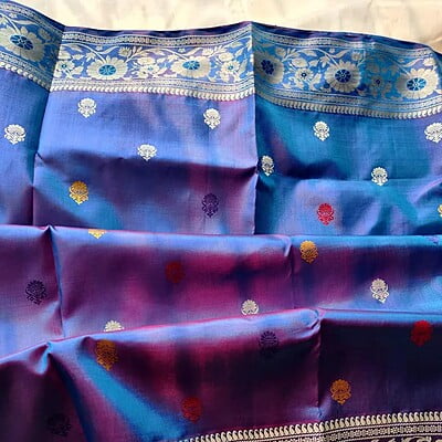 Rani pink and Blue dual tone Revival Baluchari
