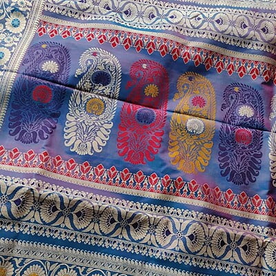 Rani pink and Blue dual tone Revival Baluchari