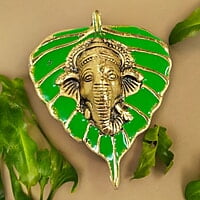 Mini Enamel Leaf Ganesh Green color Aluminium Idol Mini Enamel Leaf Ganesh Green color Aluminium Idol