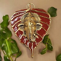 Mini Enamel Leaf Ganesh Red color Aluminium Idol Mini Enamel Leaf Ganesh Red color Aluminium Idol
