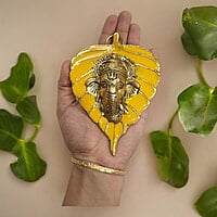 Mini Enamel Leaf Ganesh Yellow color Aluminium Idol Mini Enamel Leaf Ganesh Yellow color Aluminium Idol