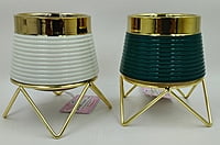 Pot With Stand Green White