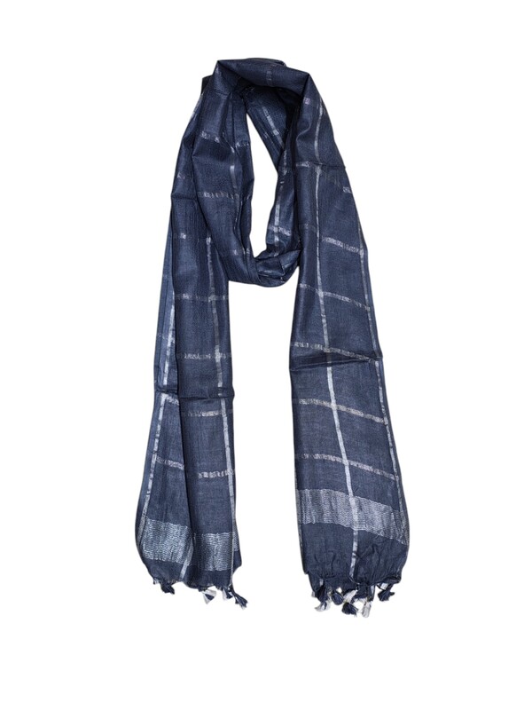 Grey Cotton Silk Silver Zari Dupatta