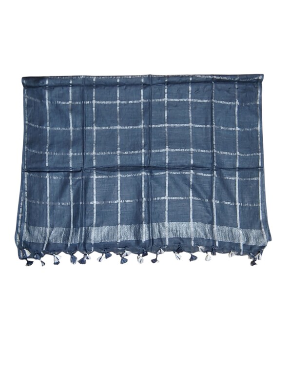 Grey Cotton Silk Silver Zari Dupatta