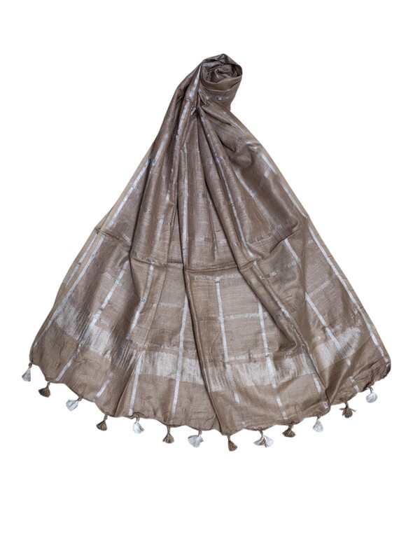 Beige Cotton Silk Silver Zari Dupatta
