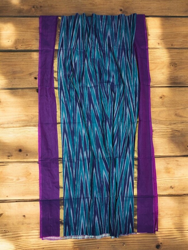 Purple & Green Pochampally Ikkat Cotton Saree with Unstitched Blouse