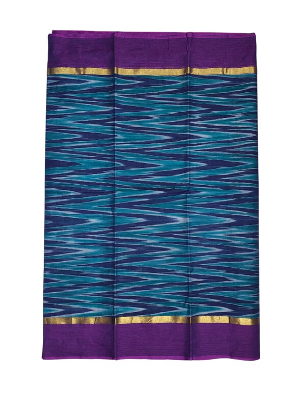 Purple & Green Pochampally Ikkat Cotton Saree with Unstitched Blouse