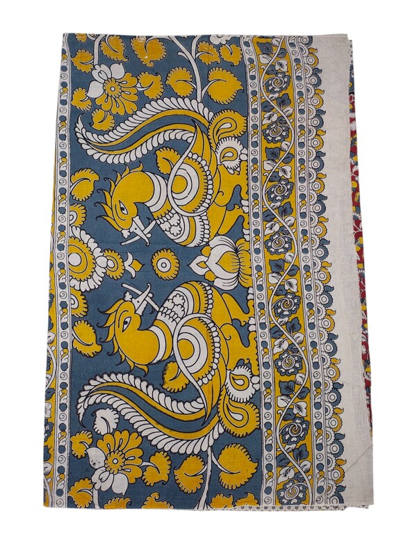 Mustard & Red Kalamkari Cotton Saree with Printed Blouse