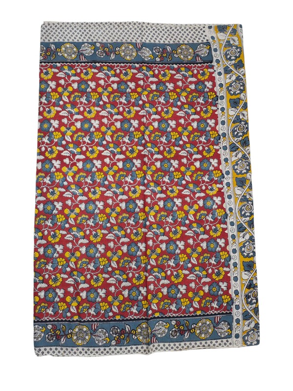 Mustard & Red Kalamkari Cotton Saree with Printed Blouse