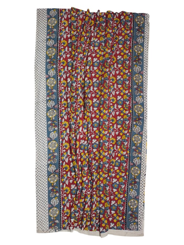 Mustard & Red Kalamkari Cotton Saree with Printed Blouse