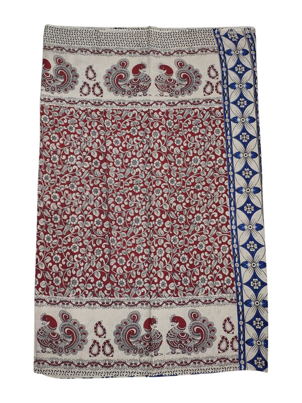 Maroon Kalamkari Cotton Saree with Unstitched Blouse