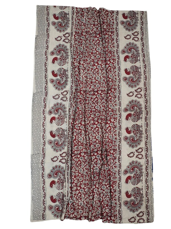 Maroon Kalamkari Cotton Saree with Unstitched Blouse