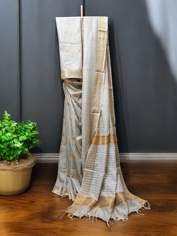 Beige & Gold Woven Kota Silk Saree with Running Blouse