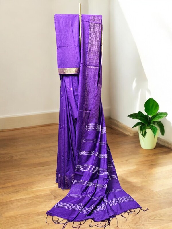 Purple Copper Zari Soft Silk Saree with Running Blouse
