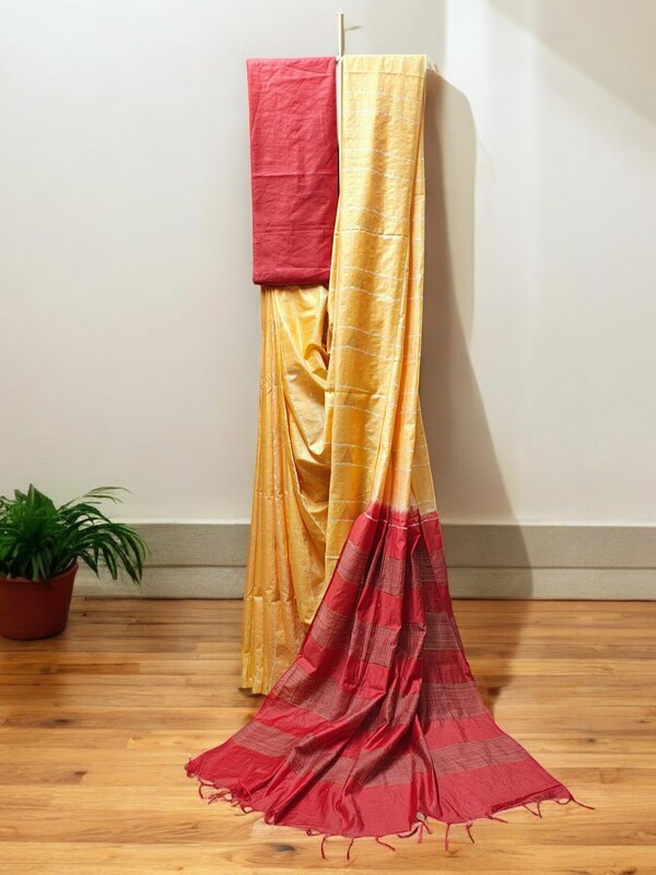 Red & Cream Woven Kota Silk Saree with Running Blouse