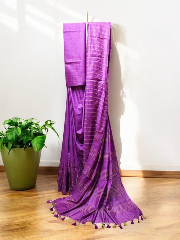 Dark Purple Checkered Woven Kota Silk Saree with Running Blouse