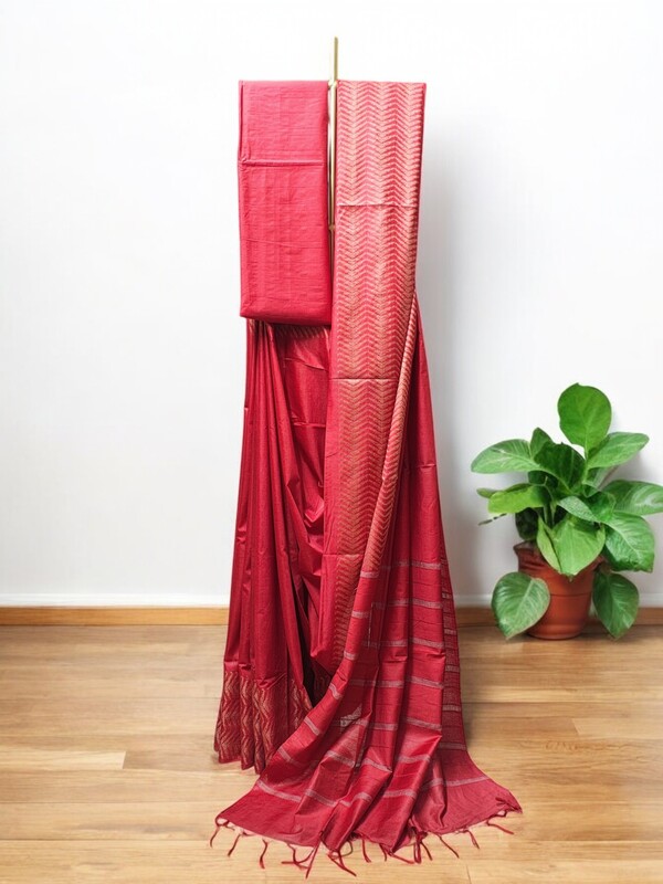 Thread Kota Silk Red Saree with Running Blouse