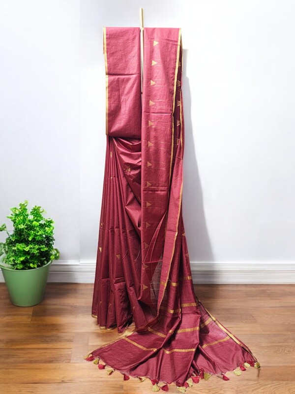 Maroon Woven Kota Silk Saree with Running Blouse