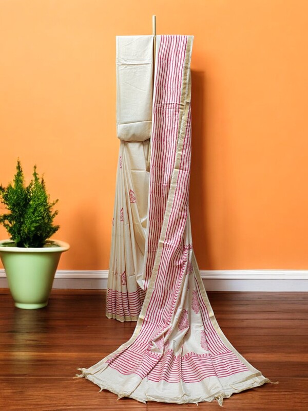 Lal Paar Traditional Bengali Silk Saree with Running Blouse