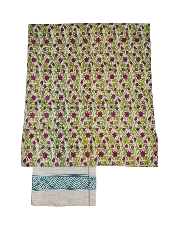 Maroon & Teal Unstitched Kalamkari Print Cotton Salwar Suit Dress Material with Dupatta