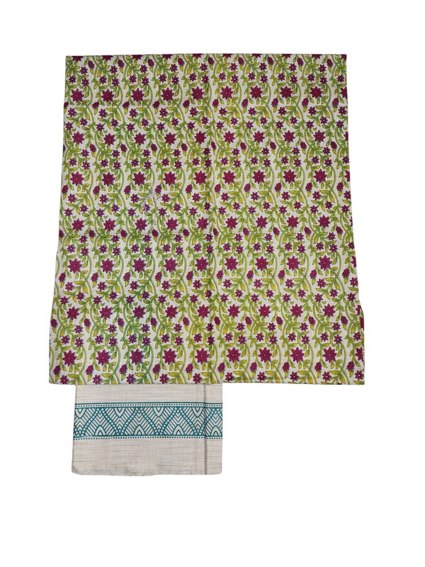 Maroon & Teal Unstitched Kalamkari Print Cotton Salwar Suit Dress Material with Dupatta