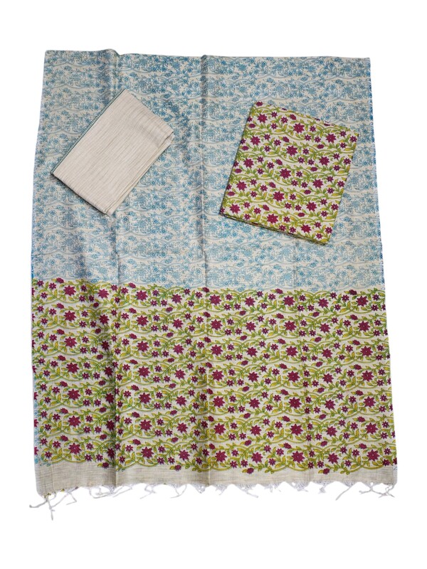 Maroon & Teal Unstitched Kalamkari Print Cotton Salwar Suit Dress Material with Dupatta