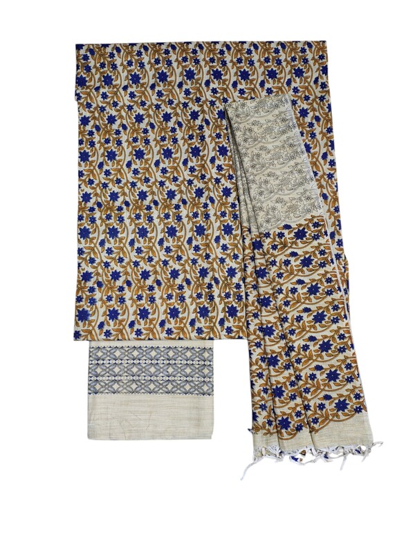 Indigo & Mustard Unstitched Batik Print Cotton Salwar Suit Dress Material with Dupatta