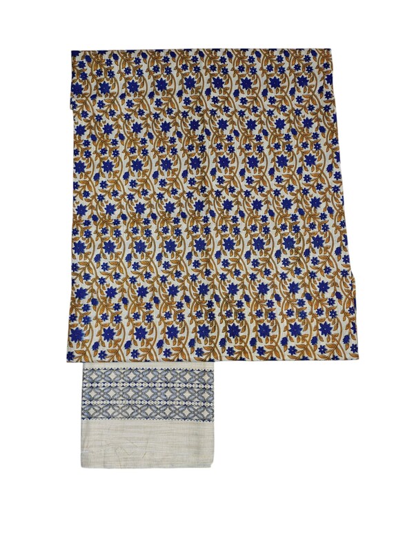 Indigo & Mustard Unstitched Batik Print Cotton Salwar Suit Dress Material with Dupatta