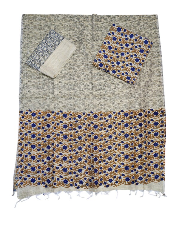 Indigo & Mustard Unstitched Batik Print Cotton Salwar Suit Dress Material with Dupatta