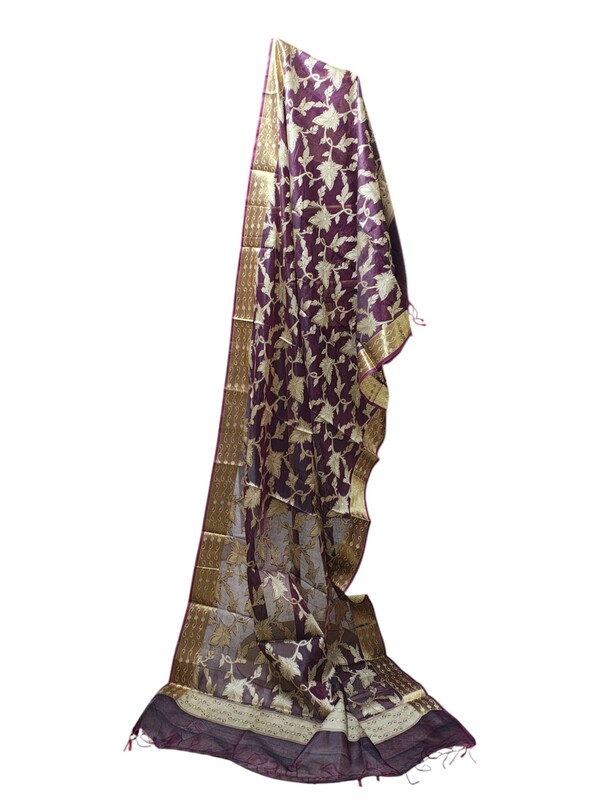 Wine Banarasi Chanderi Silk Dupatta for Women