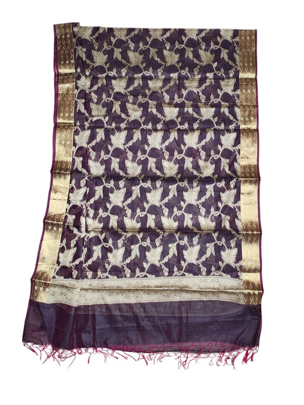 Wine Banarasi Chanderi Silk Dupatta for Women