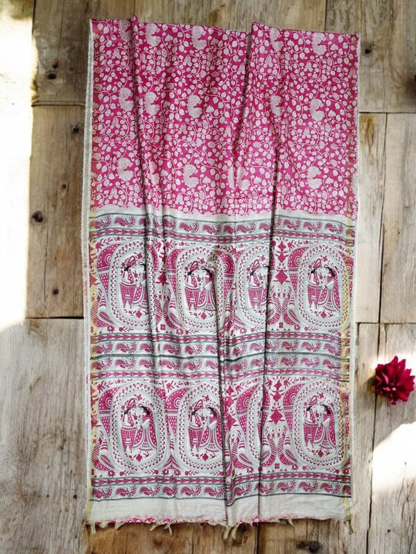 Pink Kalamkari Cotton Silk Saree with Unstitched Blouse for Women