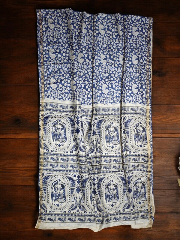 Indigo Kalamkari Cotton Silk Saree with Unstitched Blouse for Women