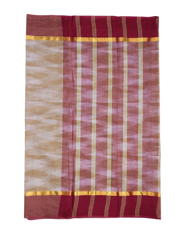 Beige Pochampally Ikkat Cotton Saree with Unstitched Blouse