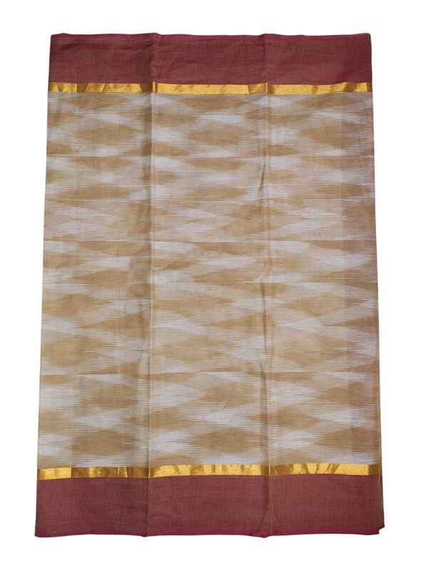 Beige Pochampally Ikkat Cotton Saree with Unstitched Blouse