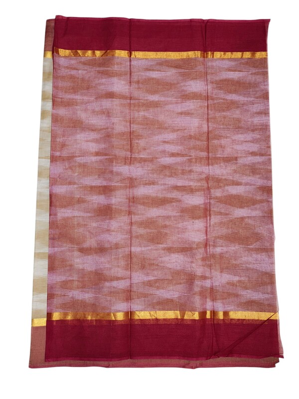 Beige Pochampally Ikkat Cotton Saree with Unstitched Blouse