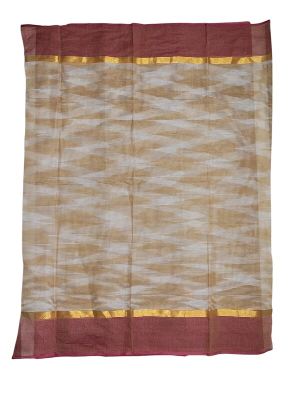 Beige Pochampally Ikkat Cotton Saree with Unstitched Blouse