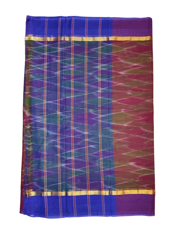 Maroon Ikkat Cotton Saree with Unstitched Blouse