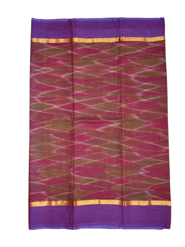 Maroon Ikkat Cotton Saree with Unstitched Blouse