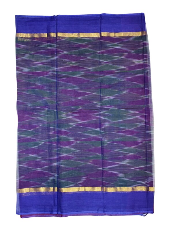 Maroon Ikkat Cotton Saree with Unstitched Blouse