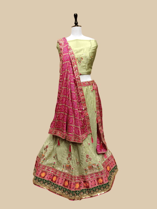 Pastel Green and Pink Embroidered Lehenga Choli Set D.280