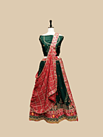 Designer Dark Green Lehenga with Embroidered Green Blouse and Red Bandhej Dupatta D280