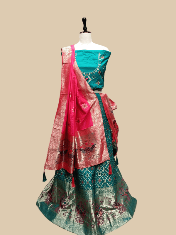 Teal & Pink Banarasi Weave Silk Lehenga Choli Set MF