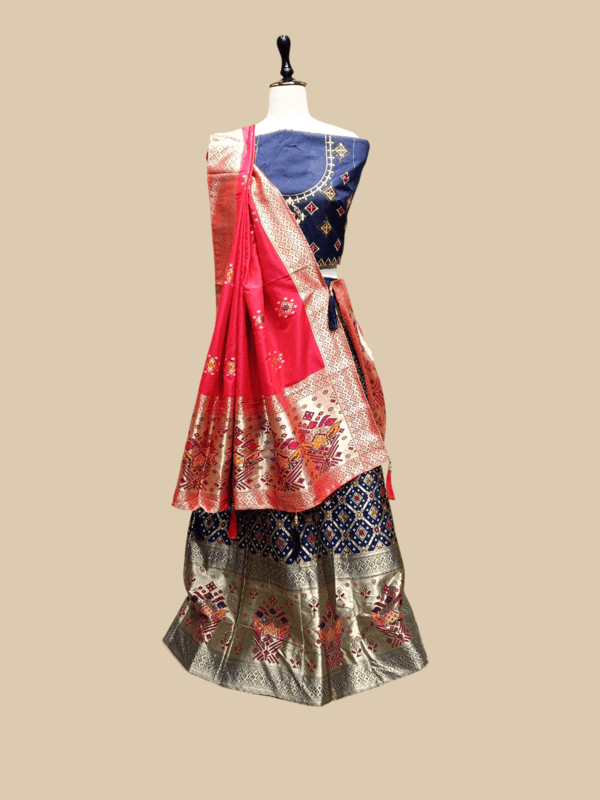 Navy Blue & Pink Banarasi Silk Lehenga Choli Set MF
